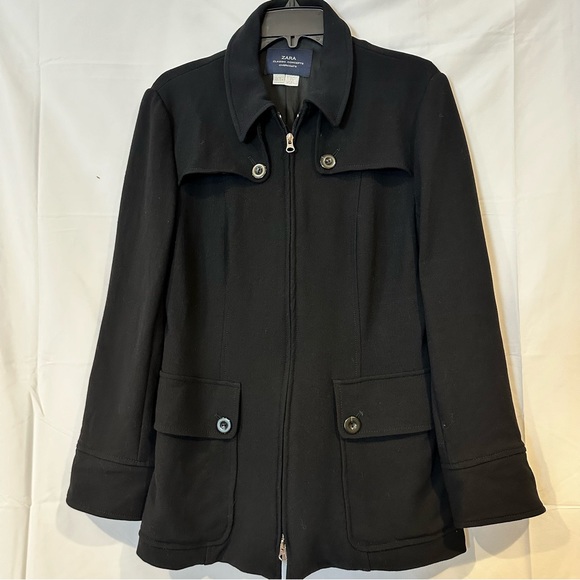 Zara Classic concepts wool blend coat sz 44/12 Black Zip Up Pockets Md In Spain - Picture 6 of 16